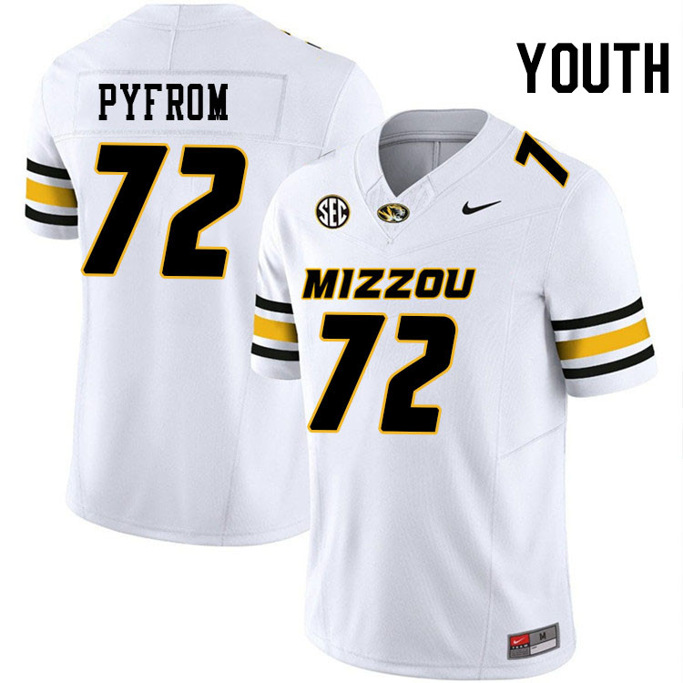 Youth #72 Caleb Pyfrom Missouri Tigers College Football Jerseys Stitched-White